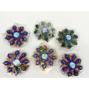 Kurt Adler Peacock Snowflake Ornaments Set of 6 Glitter Plastic Christmas Decor